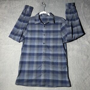 Lululemon Button Up Shirt Mens Medium Blue Plaid Stretch Casual Button Down